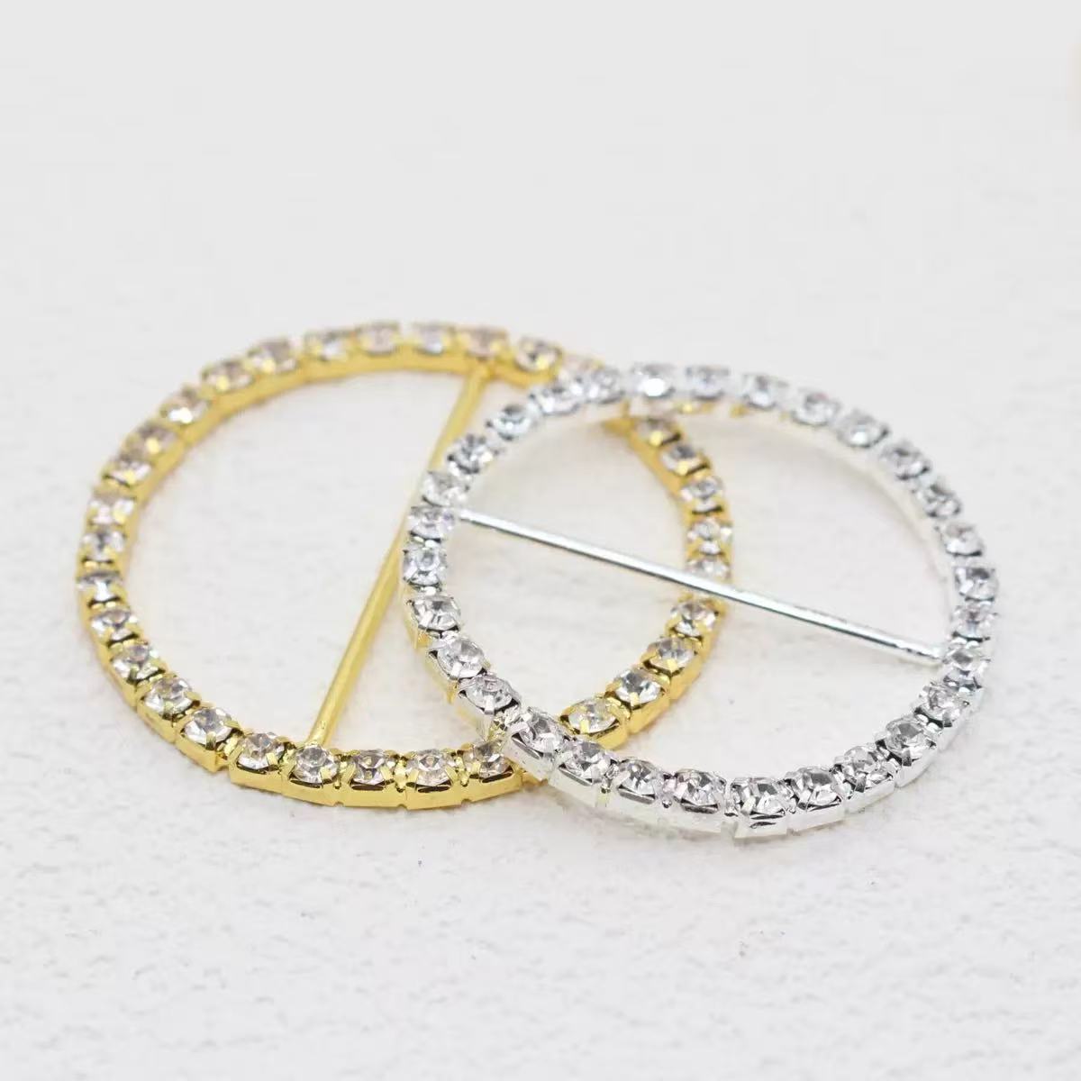 10pcs rhinestone buckle big round for wedding invitation card 40mm innner bar серебряный