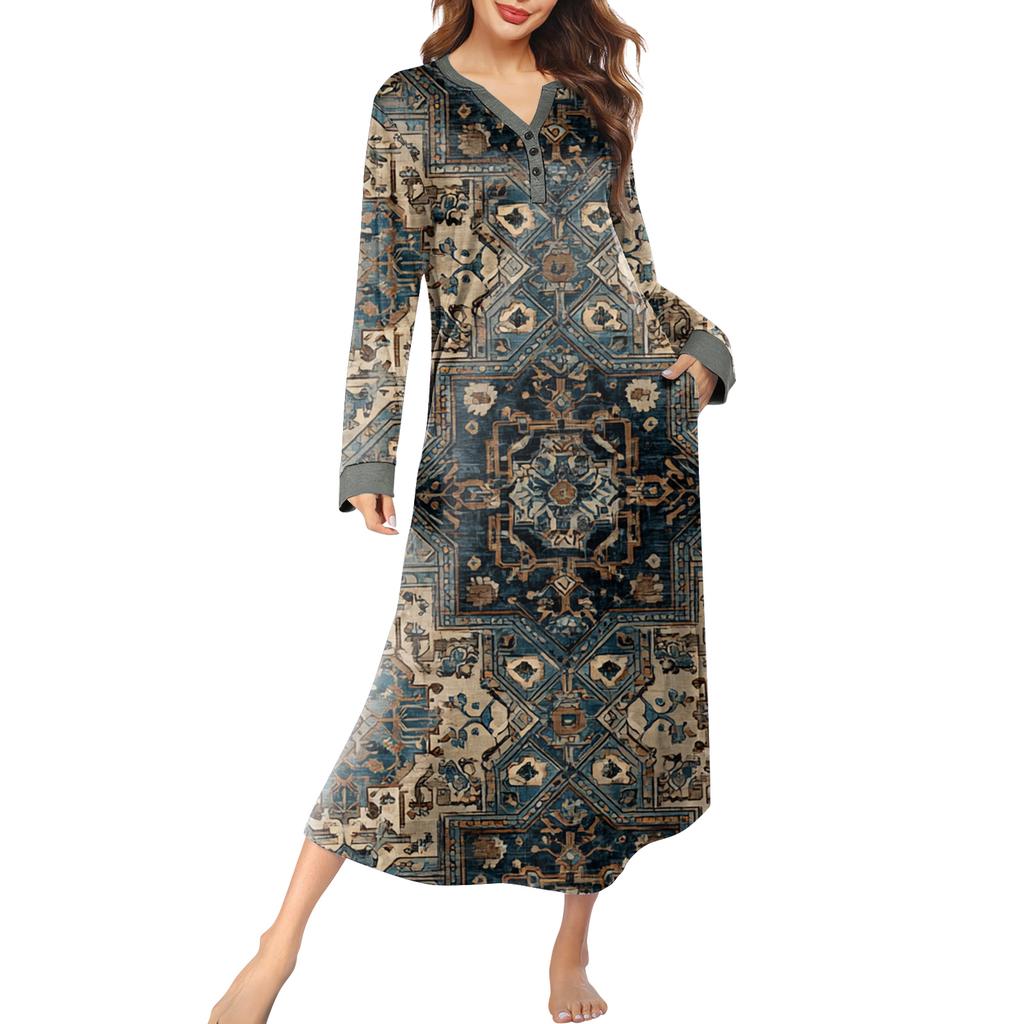 Women's Nightgown Long Loungewear V-neck Nightdress With Pockets