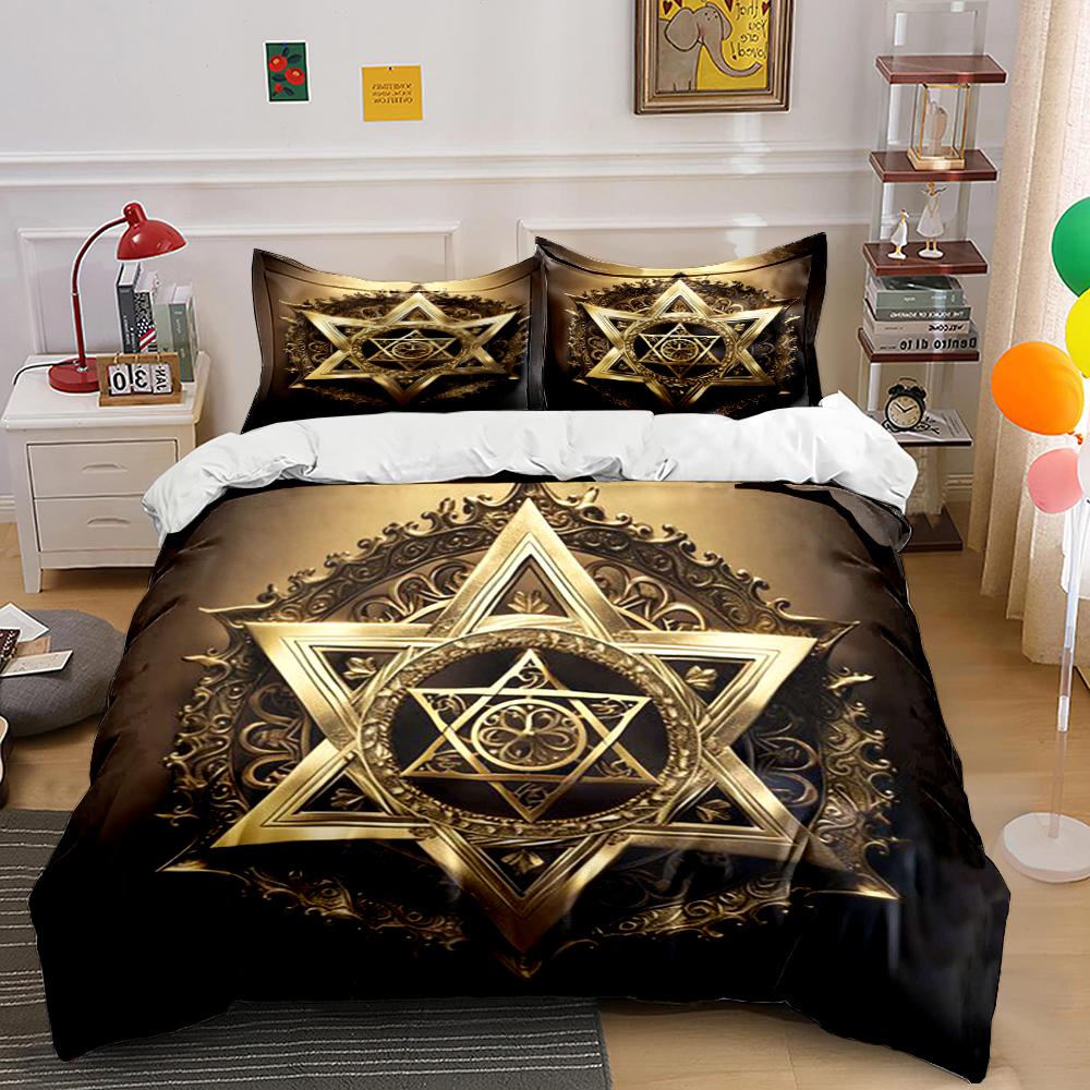 Golden Geometric Star Print Bedding Set Bedding Set (1 Duvet Cover, 2 Pillowcases, Duvet Not Included)
