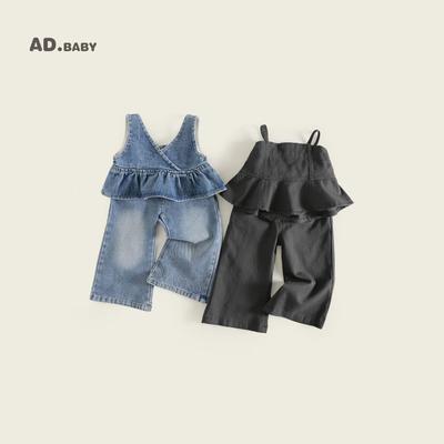2025 Autumn Kids' Korean Fashion: Girls' Denim Vest & Flare Jeans Set