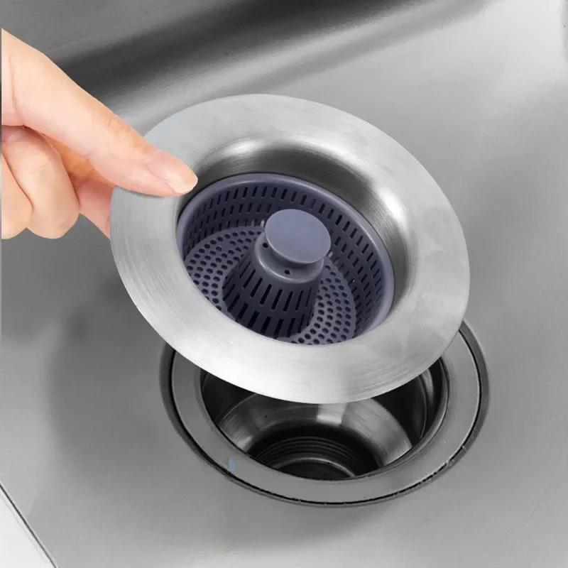 Kitchen Sink Bounce Core ABS Anti Clogging Drain Press Type Vegetable Basin Sink Drain Insect and Odor Resistant Universal