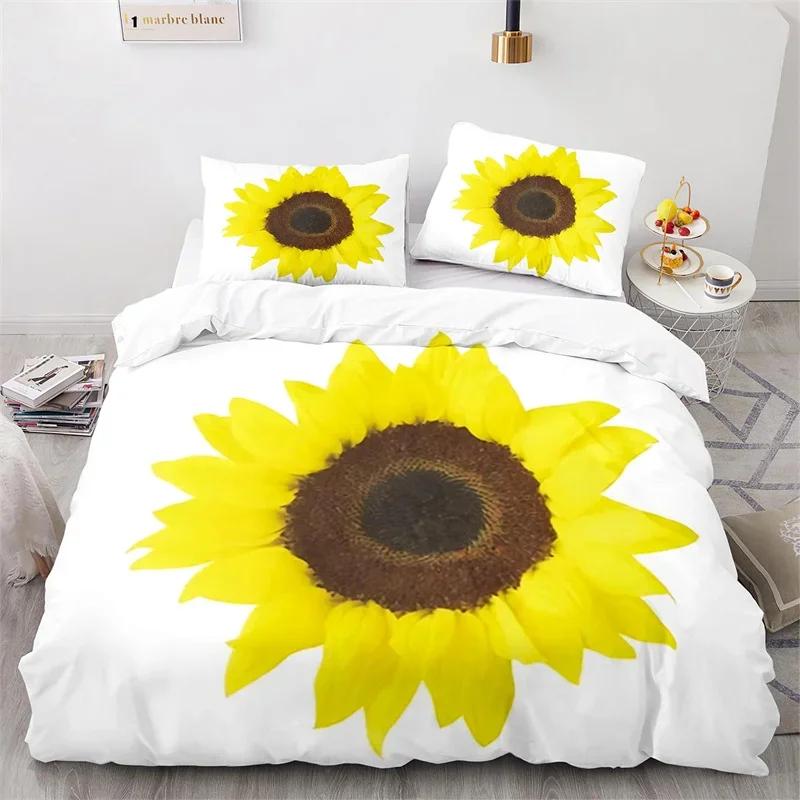 Sunflower Duvet Cover Botanical Floral Leaves Comforter Cover Twin King Size For Girl Women Microfiber Yellow Flower Bedding Set