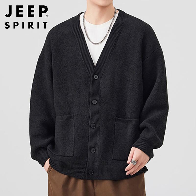 JEEP SPIRIT Herren Strickjacke mit V-Ausschnitt, Relaxed Fit, Schwergewicht