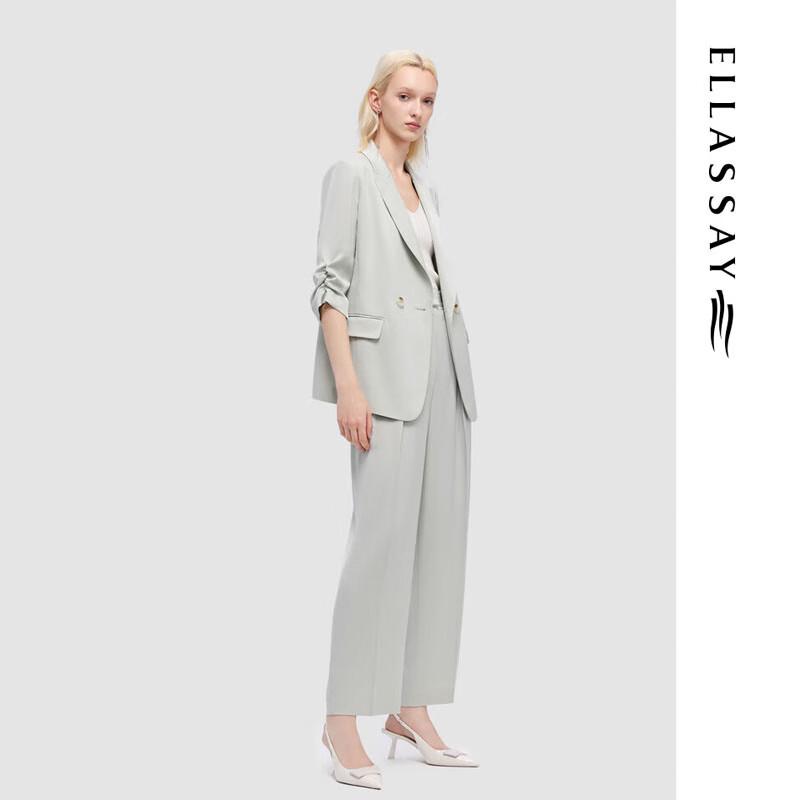 ELLASSAY Summer Lapel Double-Breasted Shirred Sleeve Blazer