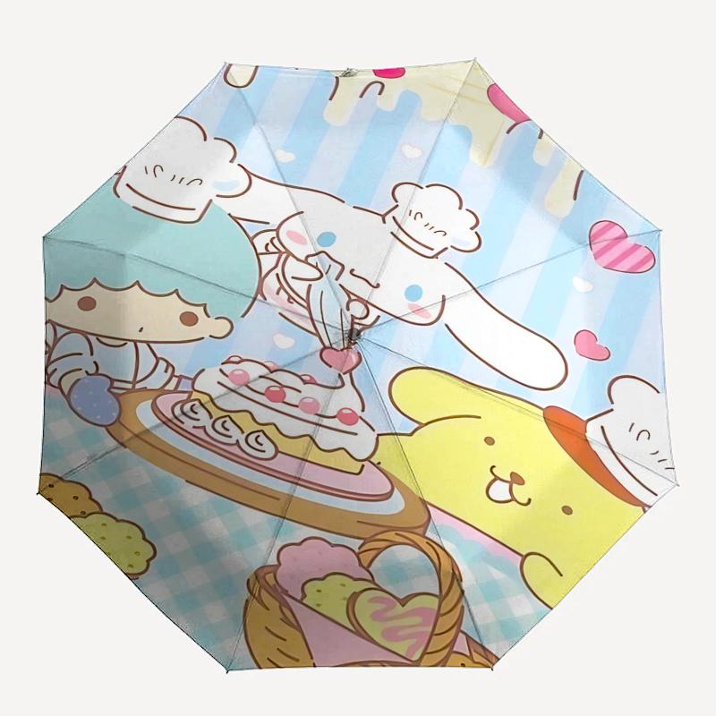1pc Sanrio Characters Automatic Opening Umbrella with Heart-Shaped Print - Portable Folding Design, Iron Frame Outdoor Umbrella for Festivals, Travel,
