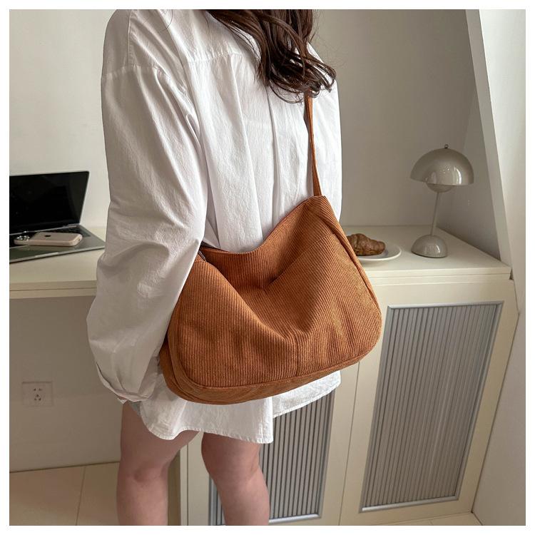 Solid Color Cotton Bucket Tote Bag Large Capacity Zipper Shoulder Purse for Women