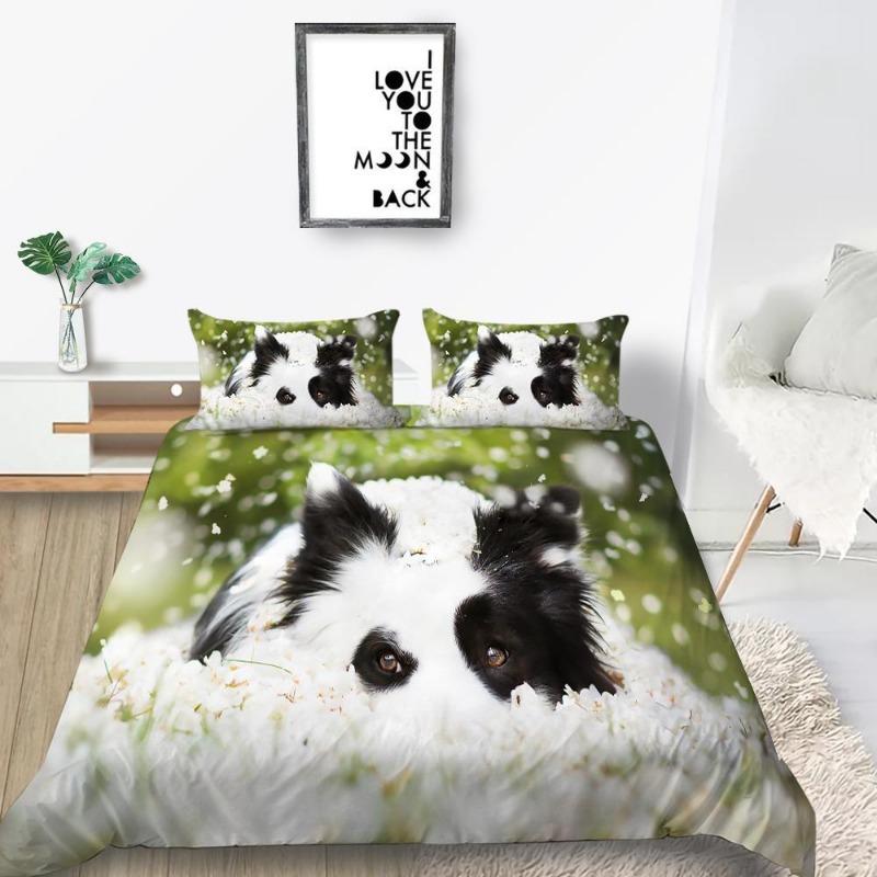 Luxury Down Duvet Cover Pillowcase Pet Dog Pattern Bedding Set Single Bed/double Bed/super Large Bed Size Ultra-fine Fiber Quick Drying Material