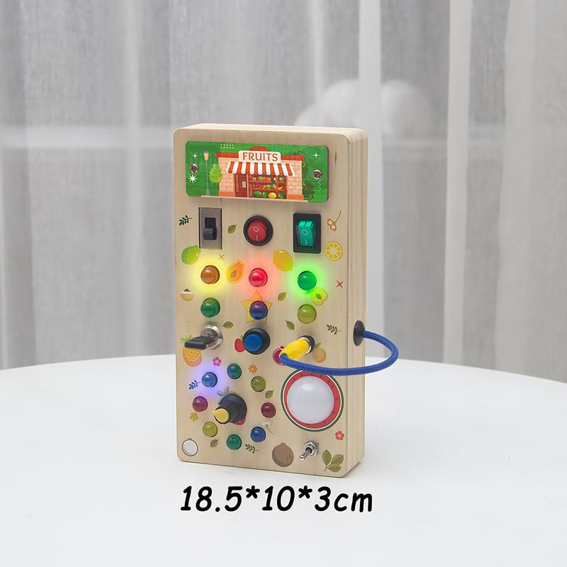 Montessori zaneprázdněná nástěnka LED světlo spínací hračky batole Dřevěná senzorická tabule cestovní hračky ovládání vypínače pro miminka vzdělávací hra