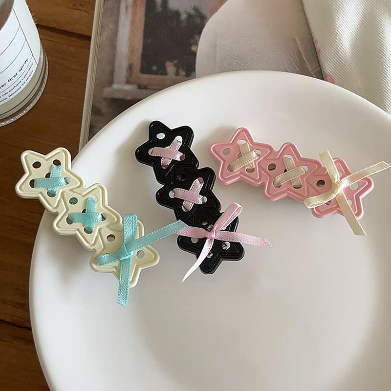 Korean Style Sweet Cool Star Ribbon Bow Hair Clip Cute Fresh Barrettes For Girls Fashion Broken Side Clips Y2K Hair Accessories