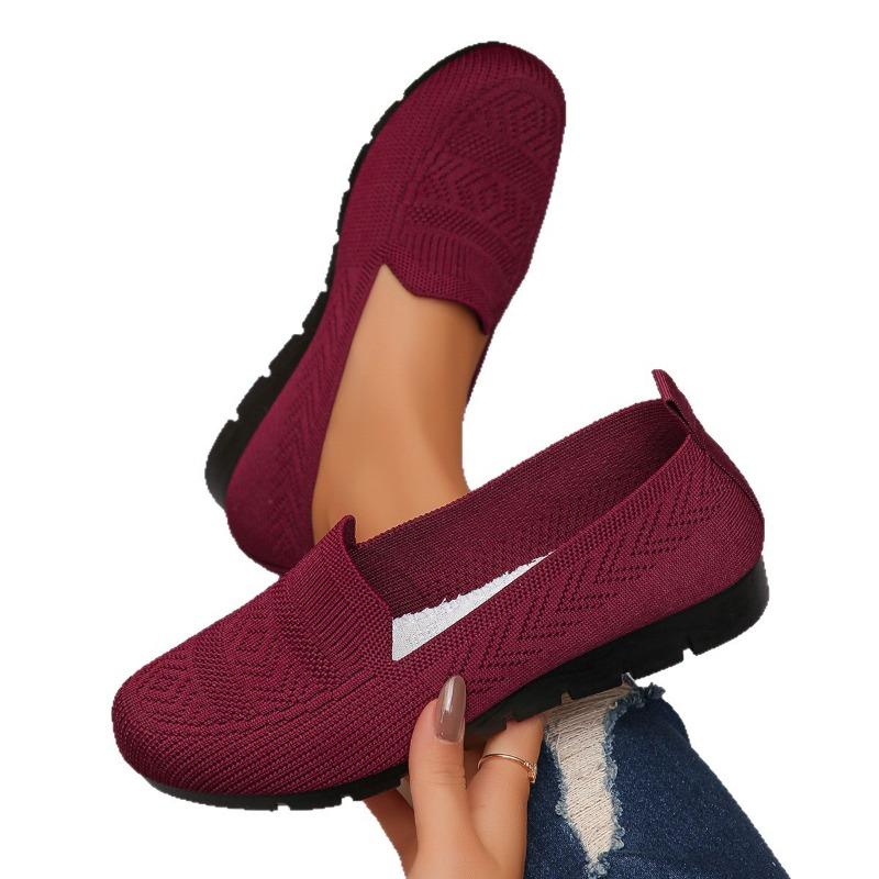 Large size single shoes autumn new fly-woven mesh surface shallow mouth one pedal lazy flat bottom casual women's shoes tide
