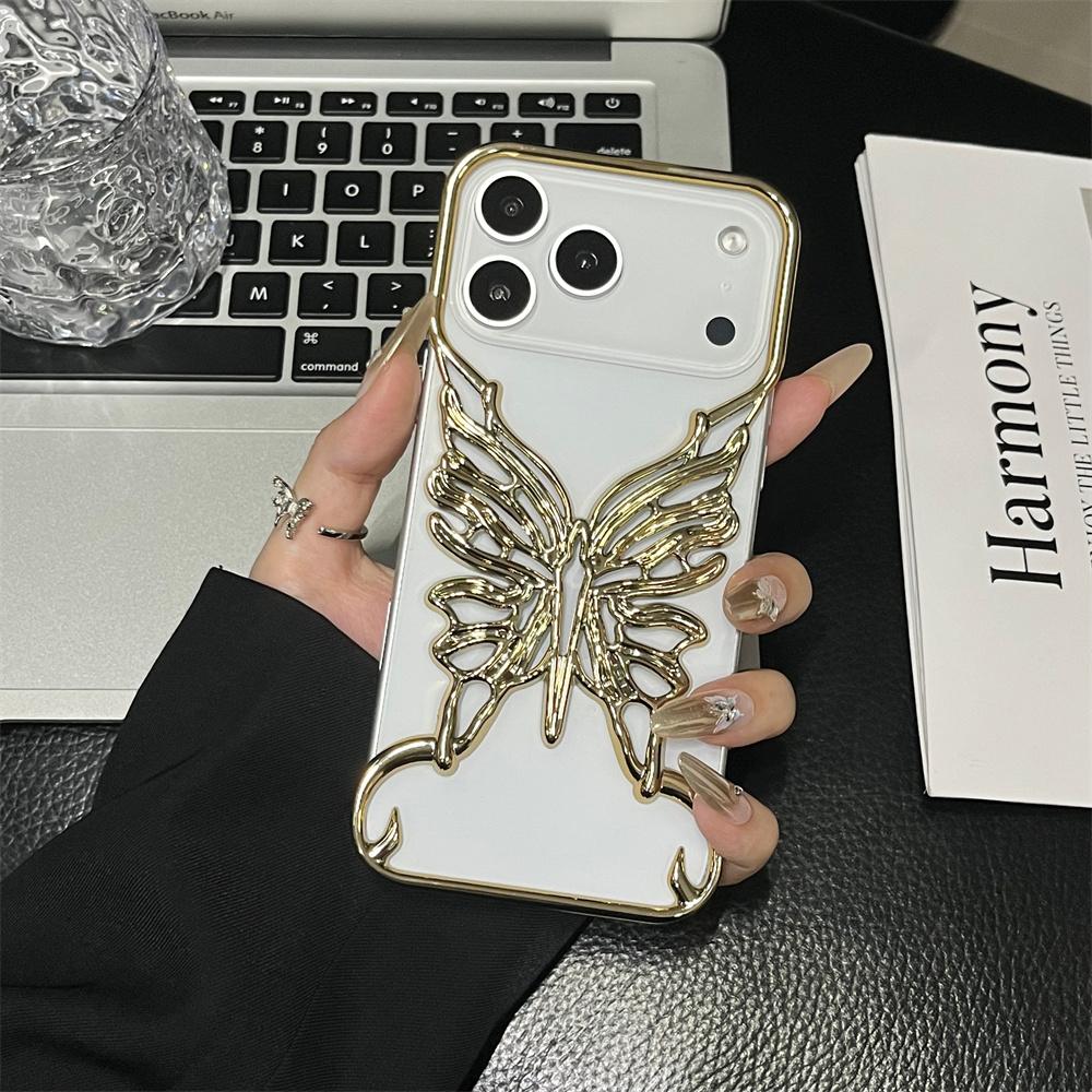 

ins Trendy Skeleton Butterfly Frameless Phone Case For iPhone 17 16 15 14 13 12 11 Pro Max Plus Solid Color Protection Cover iPhone 14 Plus