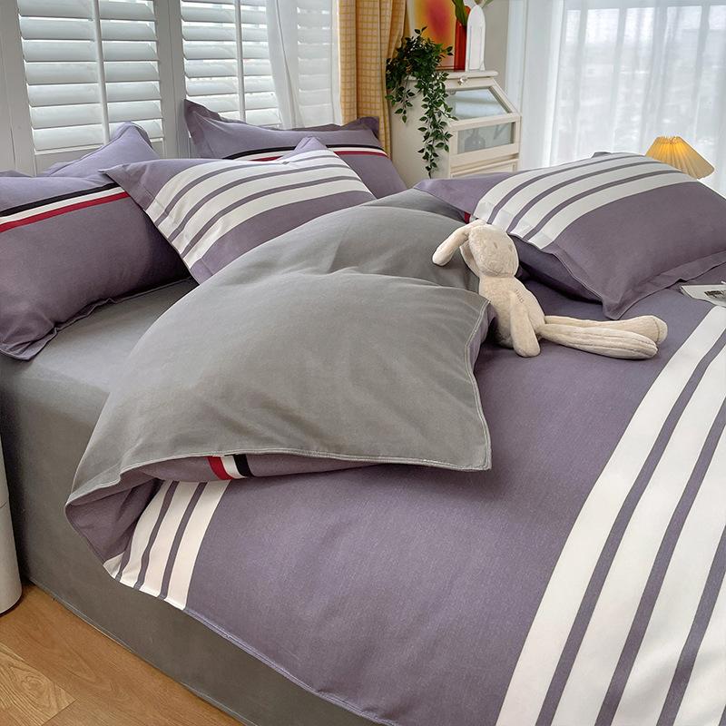 Plaid Striped Bed Sheet Quilt Cover Twill Thickened Quilt Cover Bedding Quilt Cover Three-piece Bed Sheet Set