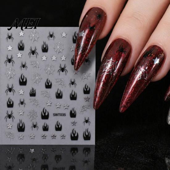 Easy Application Nail Art for Novices Halloween Stickers, Glitter Gothic Bat Decals, Creative DIY Consumables Self-Adhesive Accessories Women