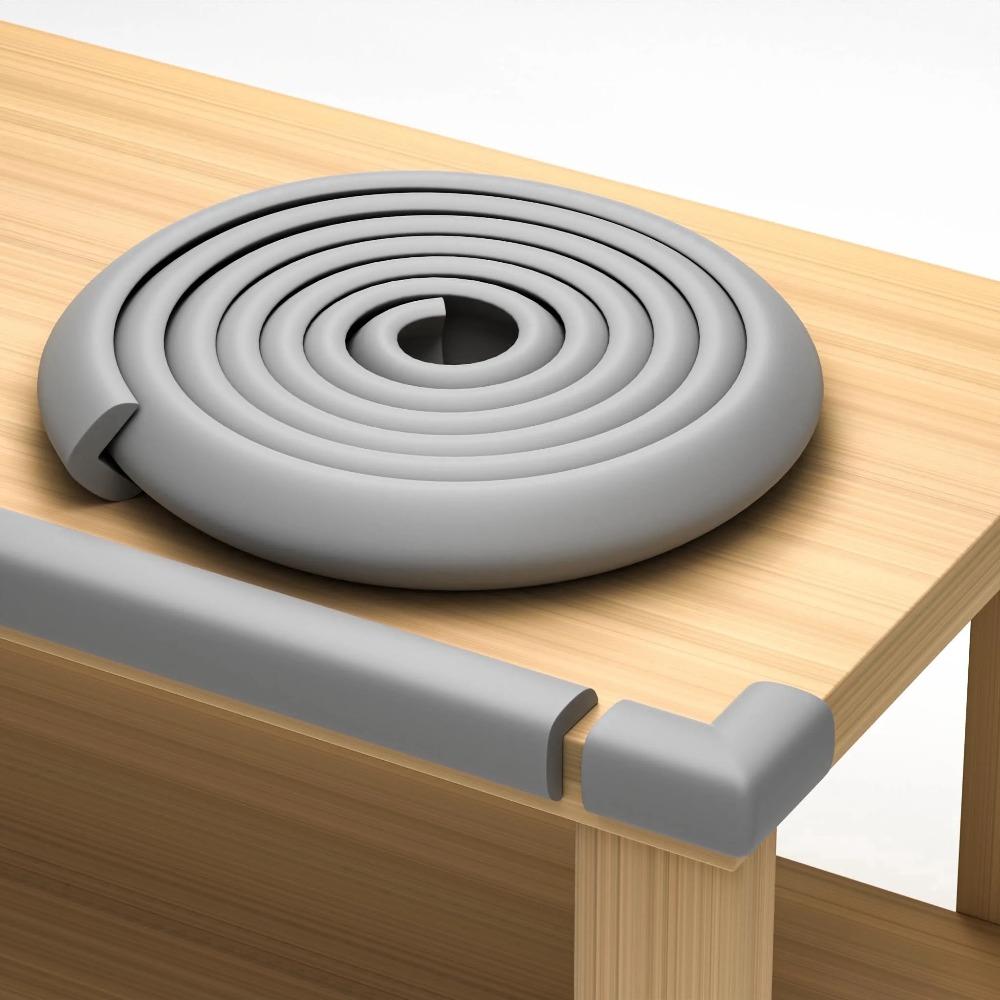 Furniture Edge and Corner Guards, 16.4 ft Gray Foam Cushion with 10 Adhesive Corner Protectors for Tables, Fireplaces and Countertops