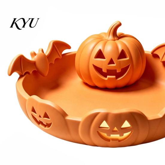 Party Food Display Tray Halloween Pumpkin Tray, Bat Relief Candy Holder, 3D Printed Holiday Gift for Desktop Storage Bowl, Spooky Tabletop Ornament