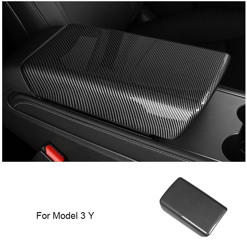 For Tesla Model 3 Y ABS Armrest Box Cover Rear Air Outlet Protective Cover Black Carbon Fiber Electric Vehicle Sticker Decoratio