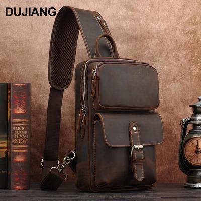 Retro Pánská náprsní taška z kůže Crazy Horse - Multifunkční outdoorová crossbody taška přes rameno z pravé kůže