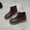 Johnature Handmade Genuine Leather Ankle Boots Casual Round Toe Side Zipper Soft Soled Cowhide Women's Shoes