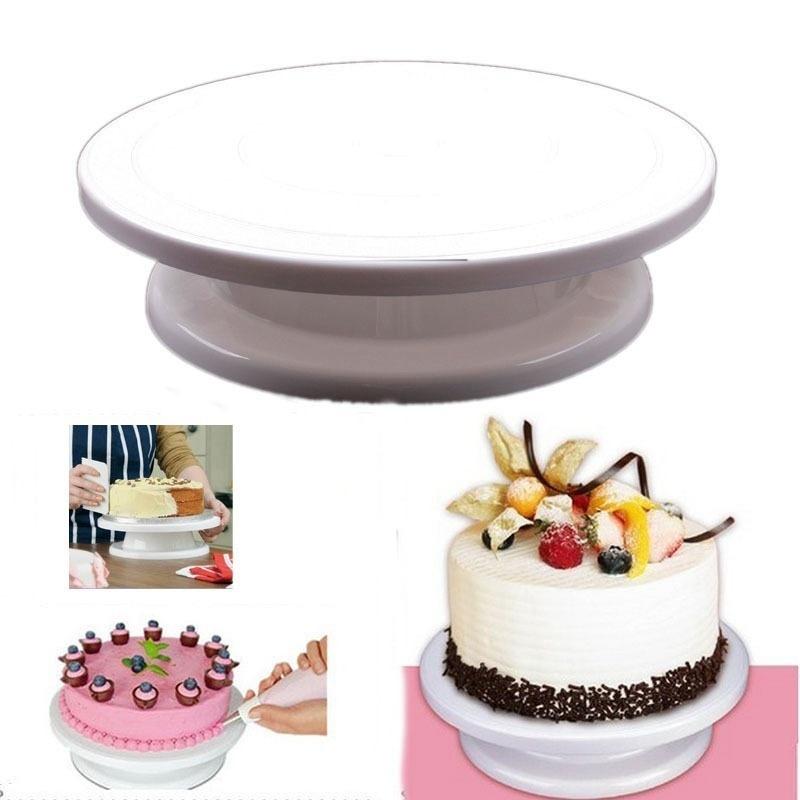 EJY White Cake Decorating Turntable Stand Plastic Sugarcraft Swivel Plate Baking Tools