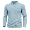 Men S Vintage Washed Long Sleeve Stand Collar Henley Shirt