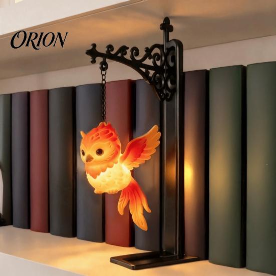 Magical Lantern for Reading Nook Hanging Magic Owl Bird Deer Bookend Lamp, Gothic Metal Bookshelf Light, Relaxed Light Den Vintage Library Animal