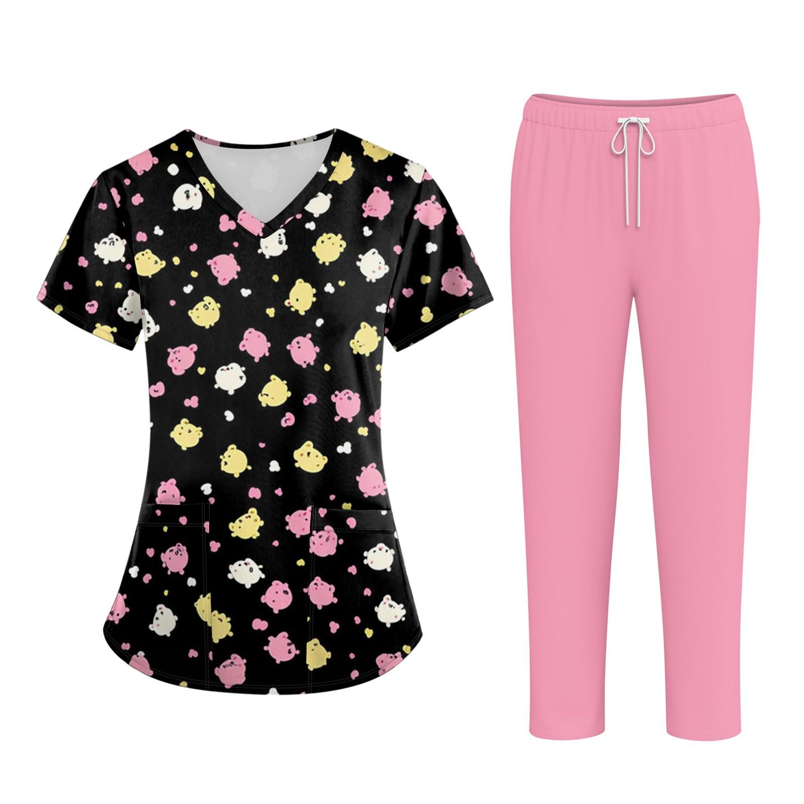 

Плюс размерСкраб с принтом Рабочая форма Топы для женщин Крест V-образным вырезом Хэллоуин Принт с короткими рукавами Забавные футболки Спецодежда Футболка с карманами M чёрный