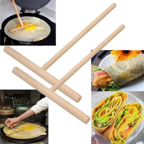 PULABO 2-Piece Wooden Crepe Maker with Pancake Batter Spreader Sticks, Kitchen Cookware Tools for Restaurants and Cafeterias, Durable