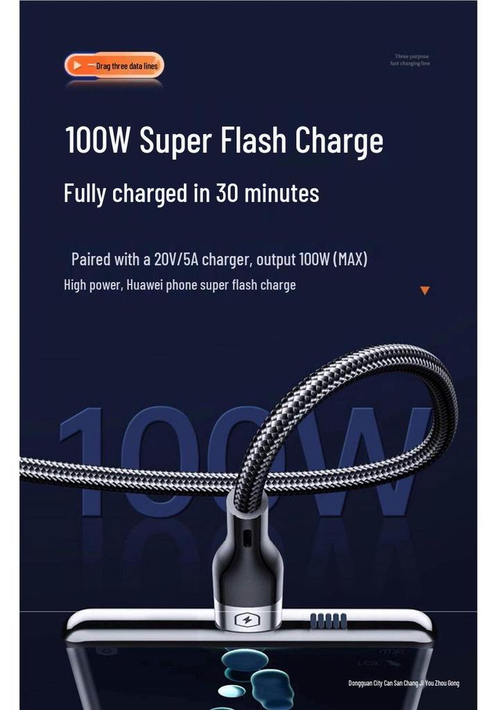 Fast Charging 3-in-1 Universal Multi-Head Phone Charger Cable
