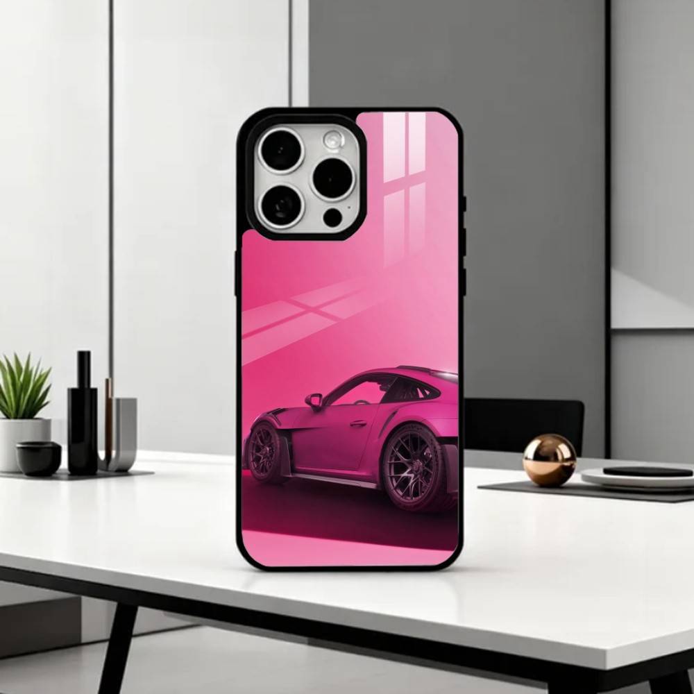 Pink S-Sports C-Car Rear Pattern Phone Case For iPhone17,16,15,14,13,12,11 Plus,Pro Max Magnetic For Magsafe Wireless Charging