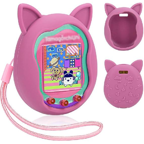2 шт. Силиконовый чехол Winceed для Tamagotchi Uni, Защитная обложка для Tamagotchi Uni, Защитная наклейка с ремешком для руки (Розовый+Фиолетовый)