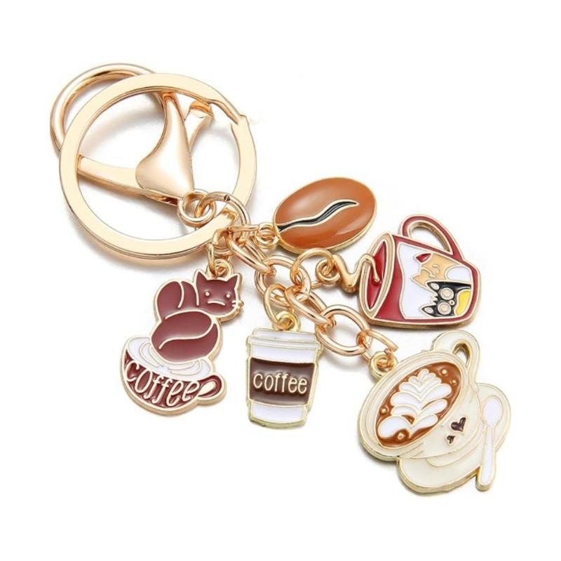 Creative Coffee Themed Keychain Pendant Alloy Hanging Ornament Perfect For Keys Bags And Car Decoration