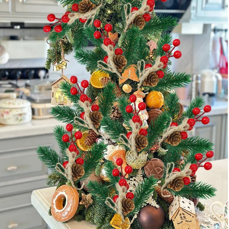 Artificial Berry Stem Pine Branches Christmas Ornaments Fake Flowers Holly Berries DIY Wreath Xmas Tree Party Decoration Gifts