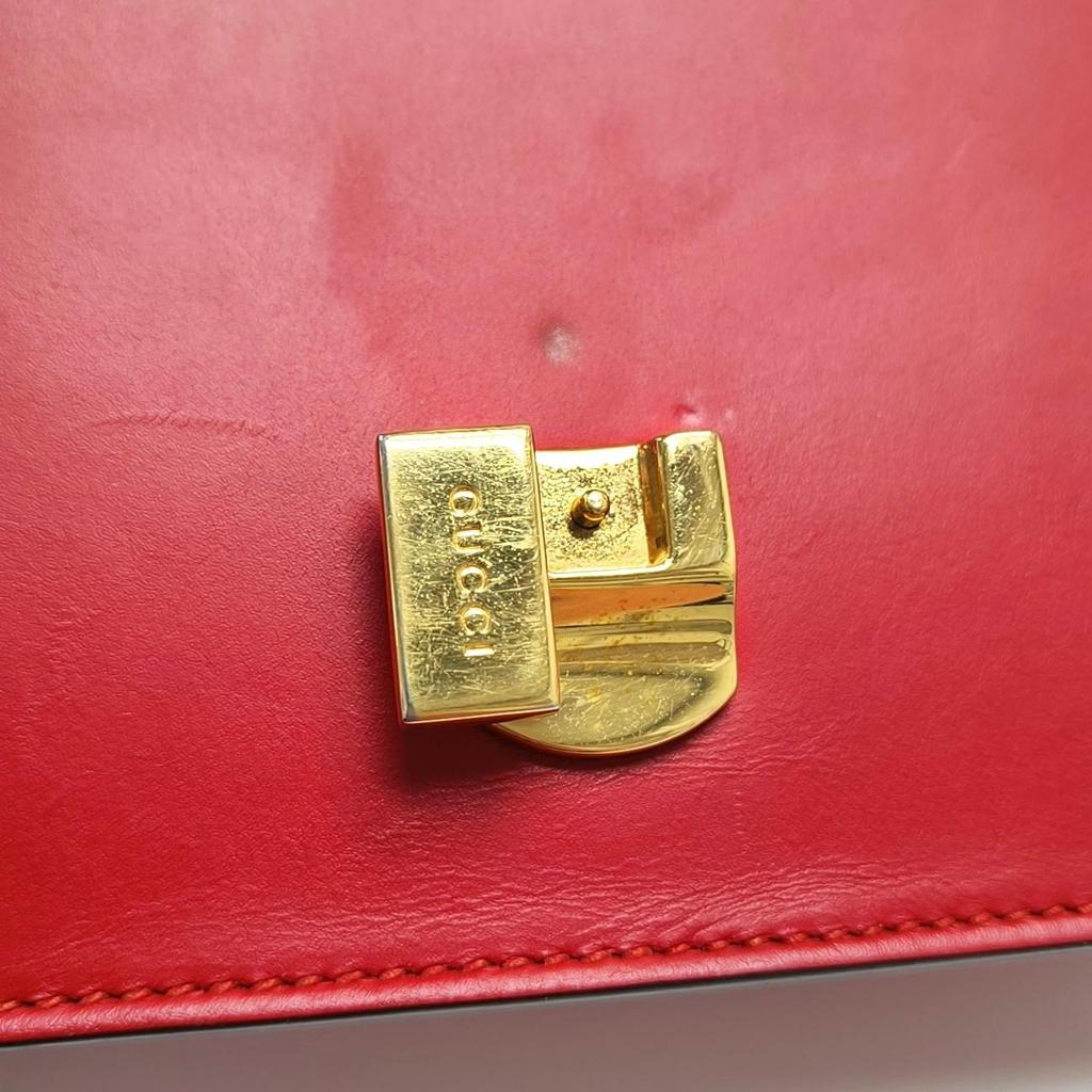 [Pre-Owned] Sylvie Gold Buckle Striped Web Ribbon Bow Wide Shoulder Strap Leather Shoulder Crossbody Handbag Small - Good #13KNGZB