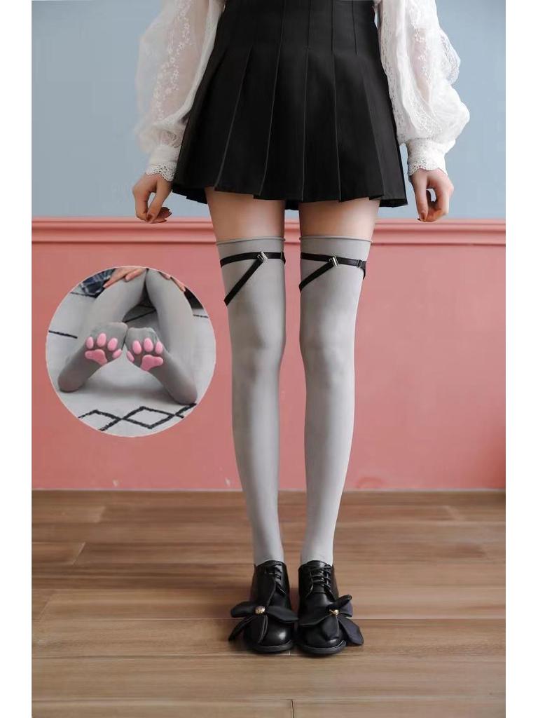 3D Cat Paw Silicone Thigh-High Socks - Cute Anime Lolita JK Style
