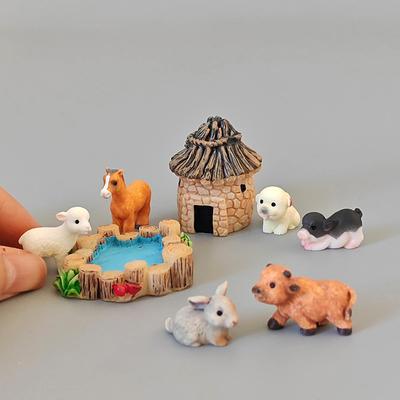 6 Pcs Farm Animal Miniature Sheep Horse Dog Pig Rabbit Cattle Fence Cottage DIY Fairy Garden Accessories, Room Decor Kid Toy