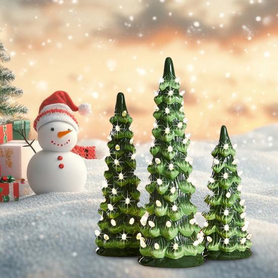 Yousheng Christmas Tree Figurine Hand-Painted Resin Prelit Tree Ornament with Warm Lights Xmas Tabletop Decoration for Holiday Home Desk Mantel Decor