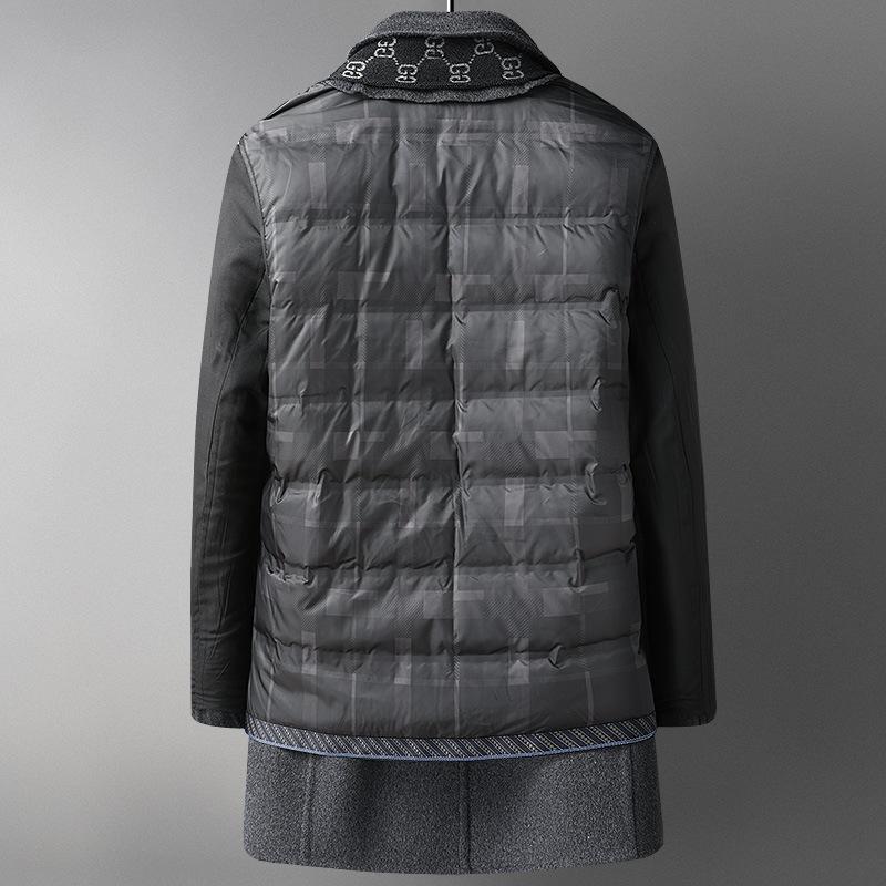 Autumn and Winter Scarf White Goose Down Lining Thickened Mid-length Double-sided Woolen Coat Middle-aged and Elderly Double-sided Woolen Coat