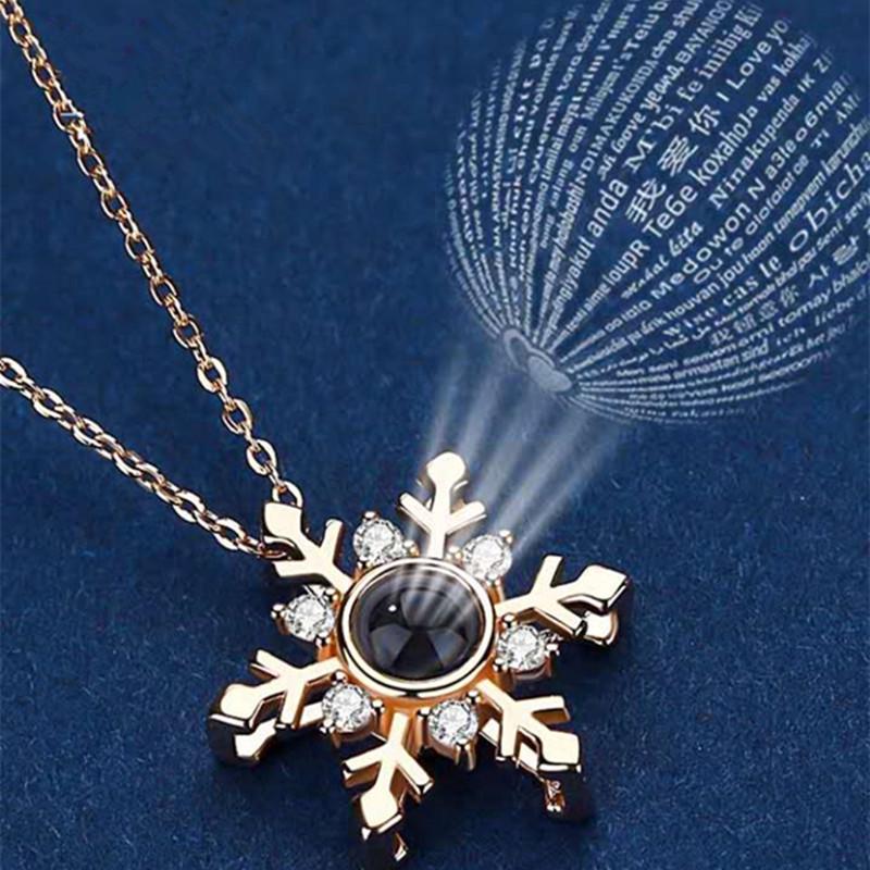 100 Languages 'I Love You' Snowflake Projection Necklace - European & American Women's Christmas Gift