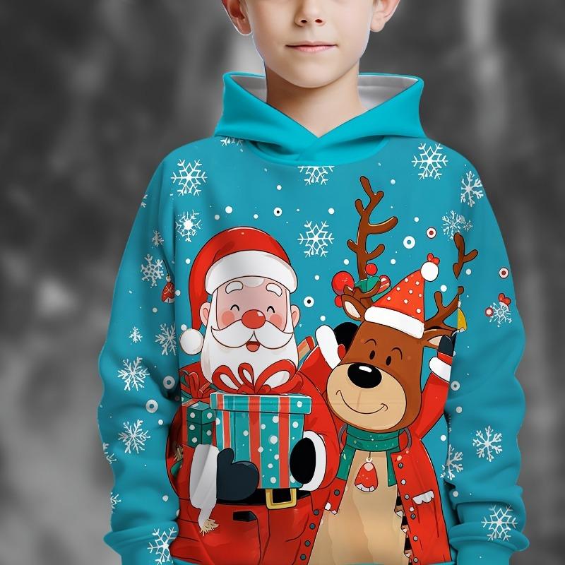 Kids Clothes Boys Hoodies Long Sleeve 3D Santa Claus Print Children Spring Fall Clothes Stylish Christmas Party Girl Clothes Top