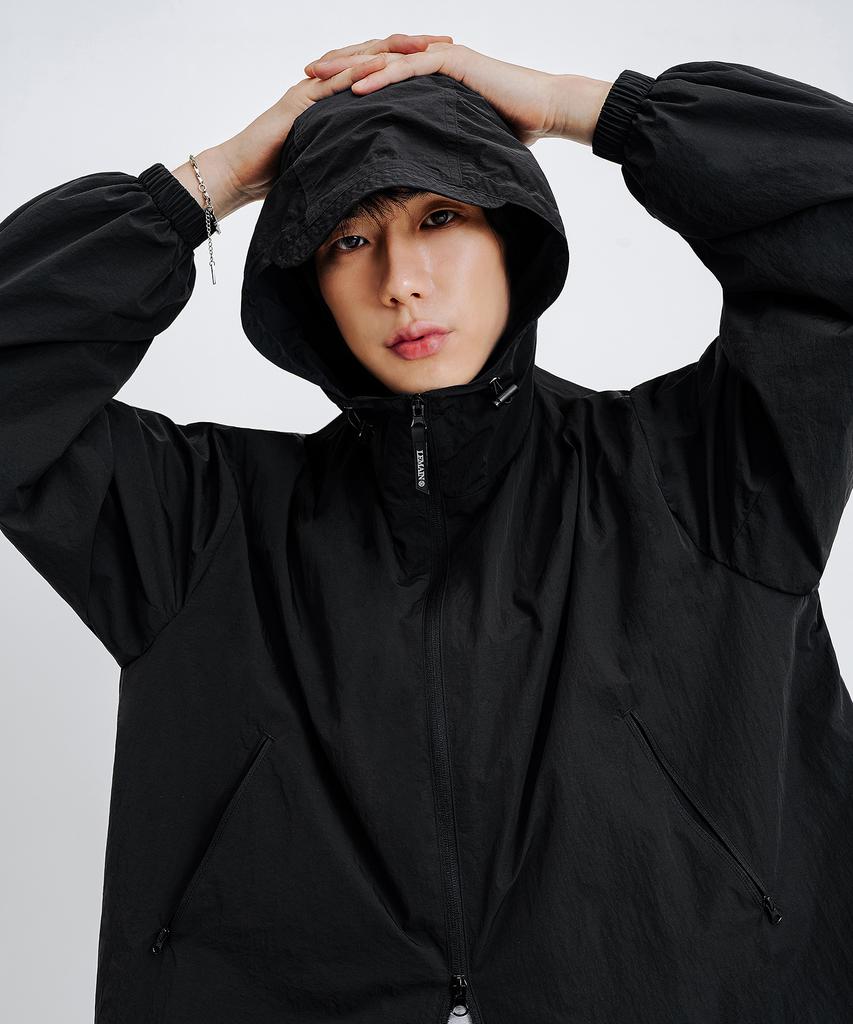 Lemain Second 2-Way Hooded Windbreaker Jacket [Black]