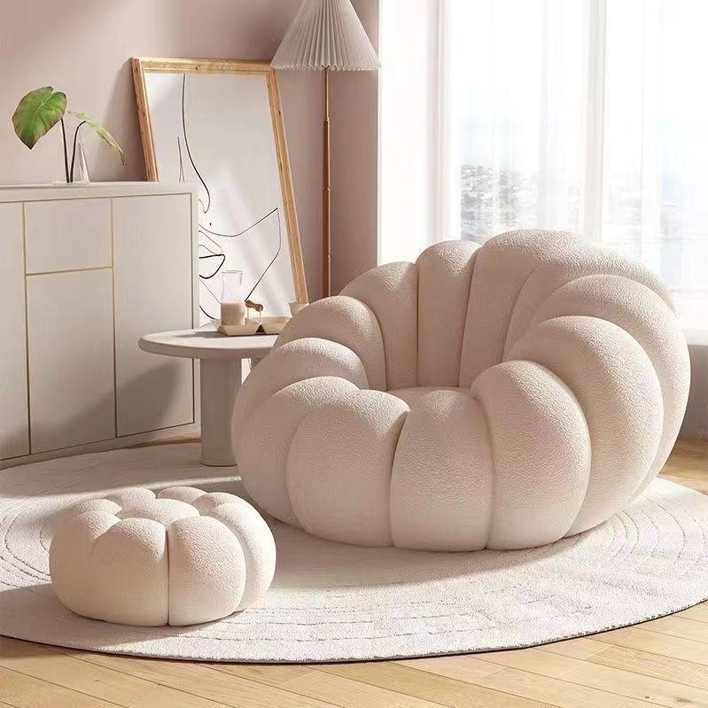 Cozy Pumpkin Single Sofa Chair: Recline & Relax in Lamb Wool Fabric