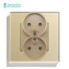 BSEED French Standard Single Wall Power Sockets Double Sockets Dual Electrical Outlets Glass Panel Children Protection 16A