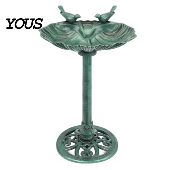 Ground Spike Bird Bath Pedestal Bath, Copper Resin Birdbaths Weather Resistant Floral Accents, Vintage Bronze Finish Garden Decor for
