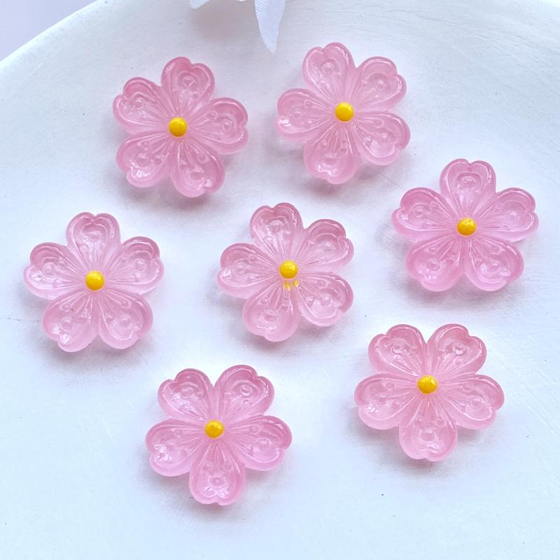 

10Pcs New Cute 20mm Resin Mini Cherry Blossoms Flat Back Cabochon Scrapbook Kawaii DIY Embellishments Accessories розовый