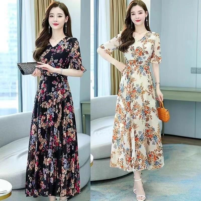 Summer Floral Dress With Polyester Fabric And High Waist For Women