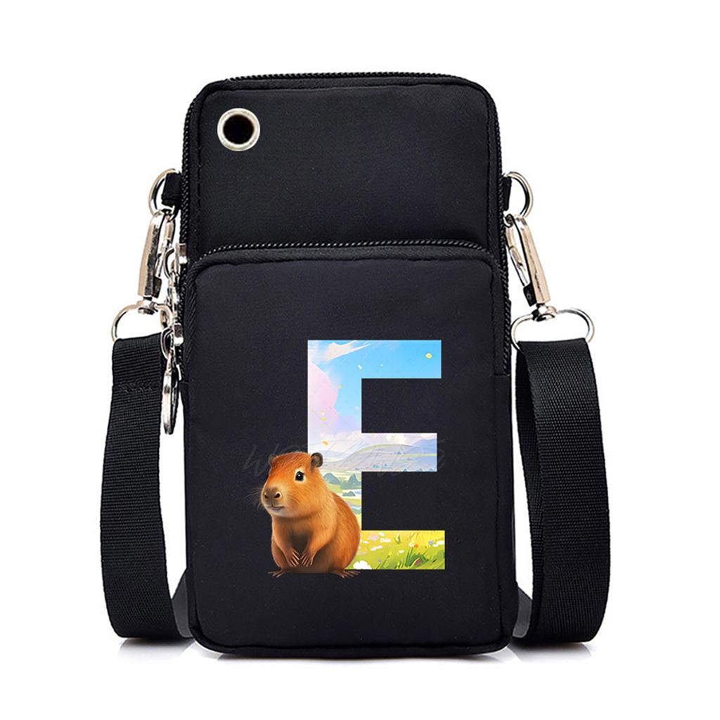 Letter Print Black Messenger Bag Casual Portable Mobile Phone Bag