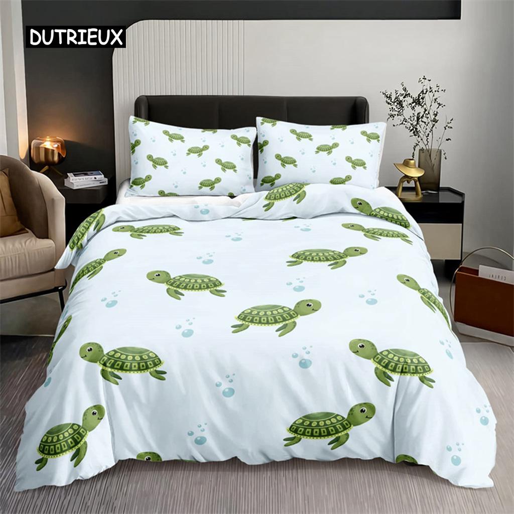 Watercolor Jellyfish Duvet Cover Mermaid Kawaii Sea Turtle Bedding Set Full For Boys Girls Gift Sea Ocean Theme Comforter Cover