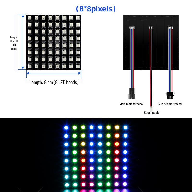 WS2812 Dream Color RGB LED Dot Matrix Flexible Display Screen, Programmable DC5V Full Color Point Light Source.