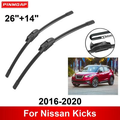 Limpador de Para-brisa para Nissan Kicks 2016-2020 26" + 14" Palhetas Limpadoras Dianteiras Escovas Cortador Acessórios 2016 2017 2018 2019 2020