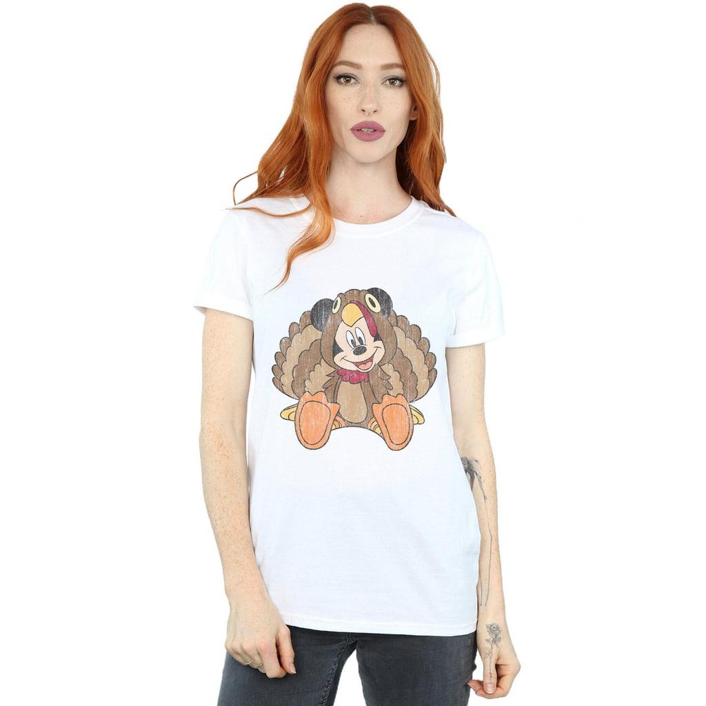 Disney Womens/Ladies Mickey Mouse Thanksgiving Turkey Costume Cotton Boyfriend T-Shirt